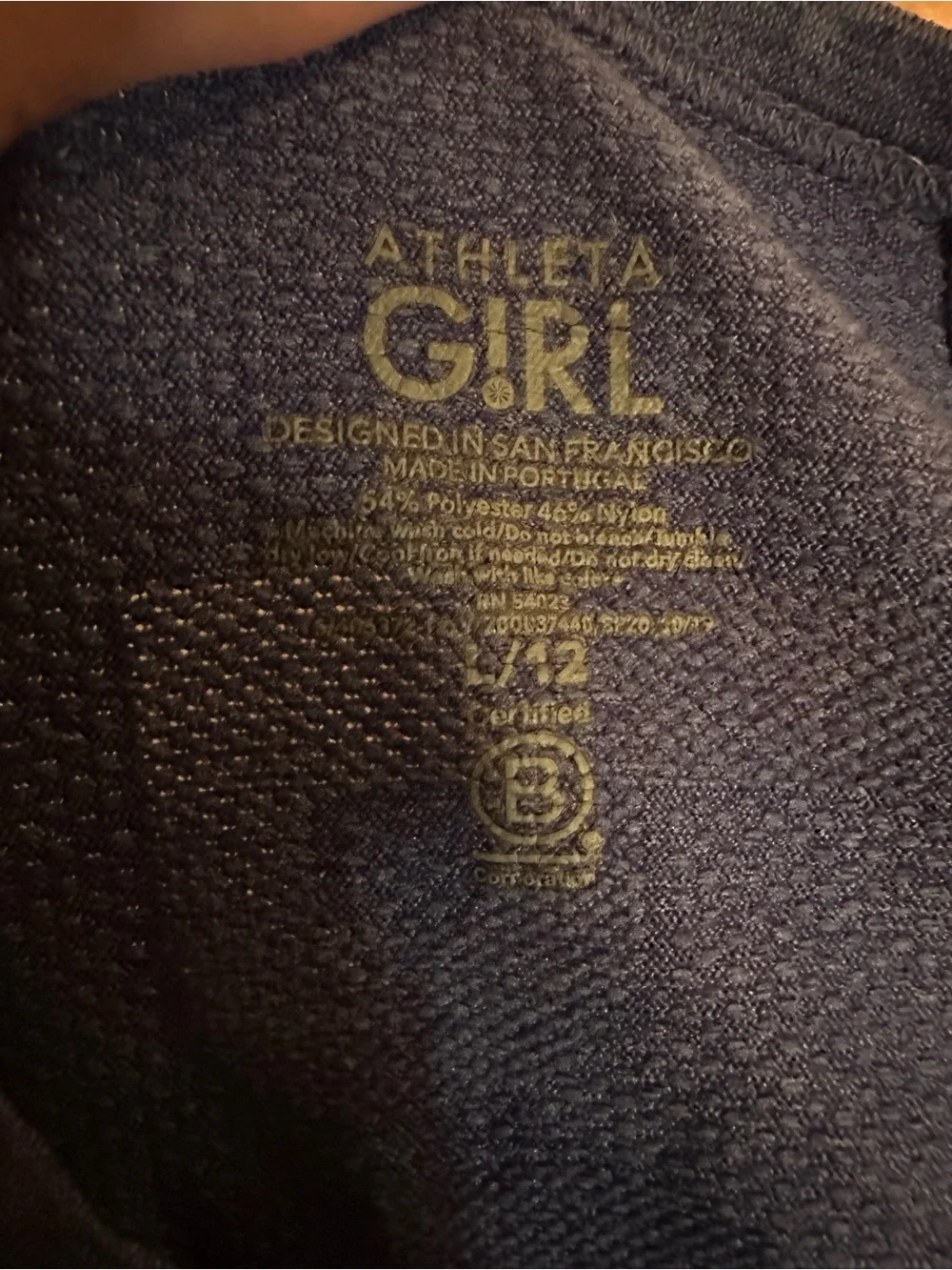 Athleta Girl | Navy “Powerful” Short Sleeve Active Workout Tee | Size Large